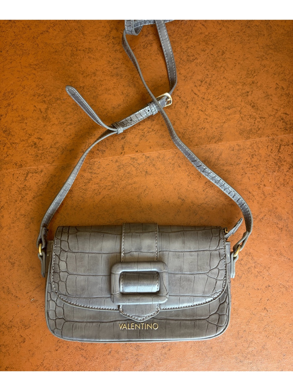 Mario Valentino Gray Croc-Embossed Leather Crossbody Bag